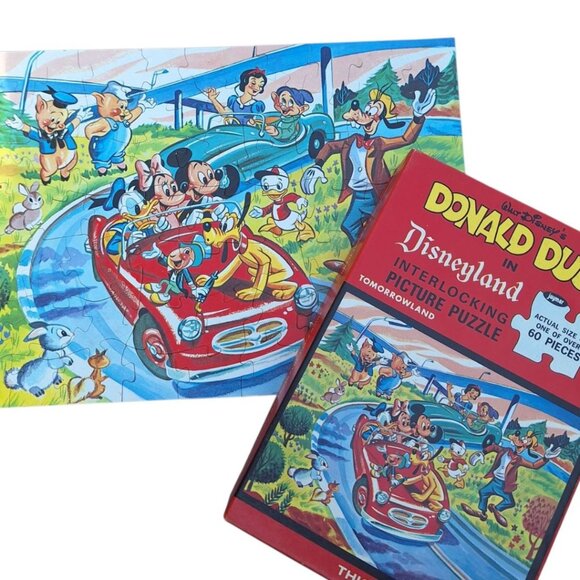 Disney Jaymar Puzzle Mickey Goofy Little Pigs Cricket Pluto Car Parade 60 Pieces - Picture 1 of 11